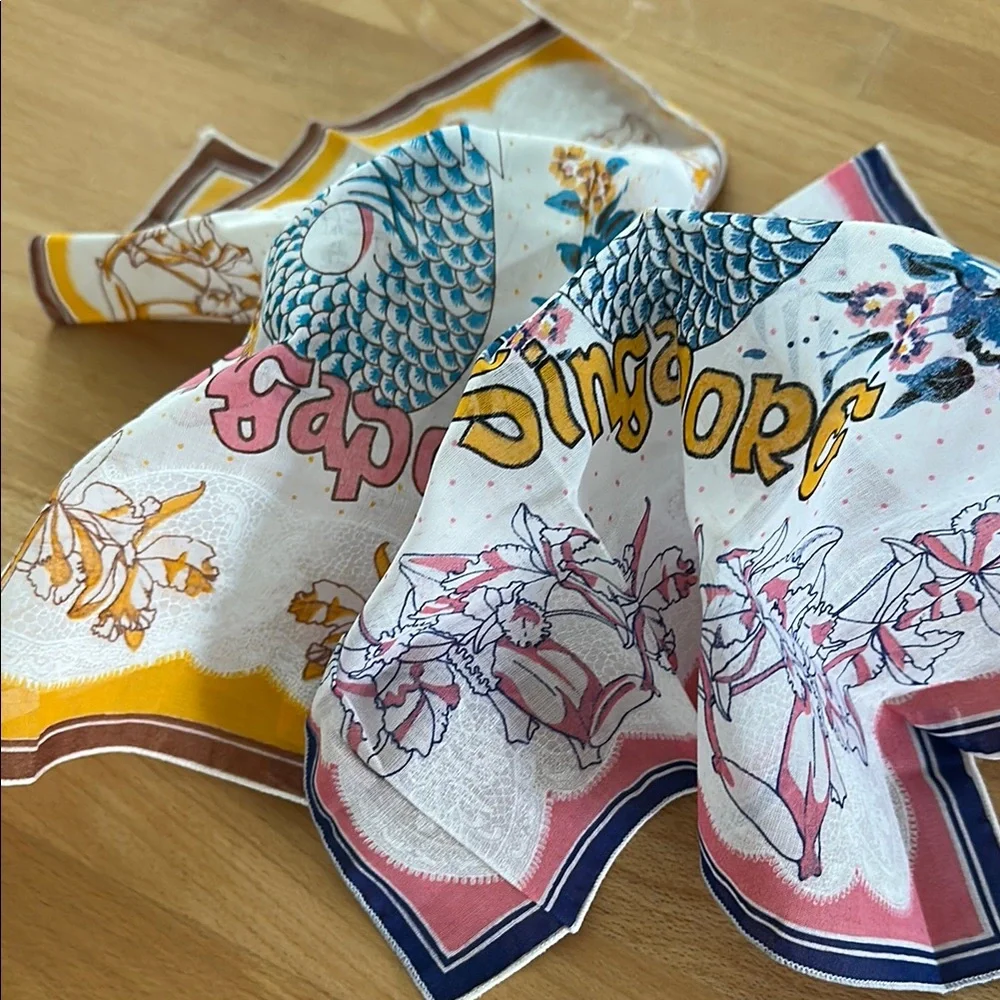 Vintage Singapore Lion Head Scarf Set of 2